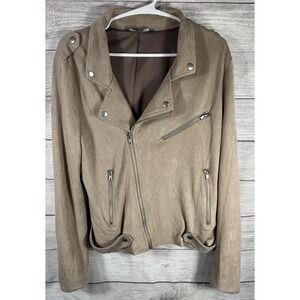 Market & Spruce Faux Suede Moto Jacket Womens L Beige Zip